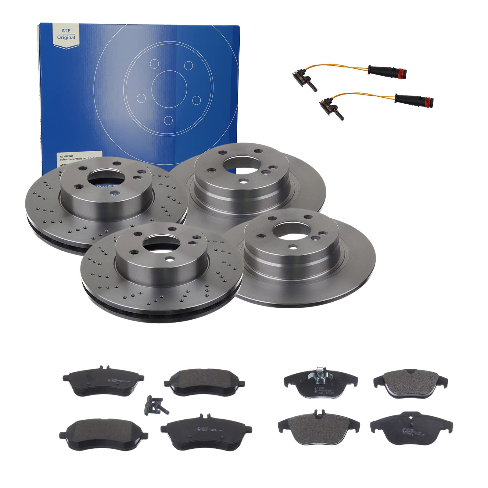 ATE Bremsen-Set 2 Bremsscheiben + Bremsbeläge Einbau Vorne Hinten Bremsscheiben-Set Scheibenbremsen passend für Mercedes C-Klasse T-Model S204 von ATE Bundle