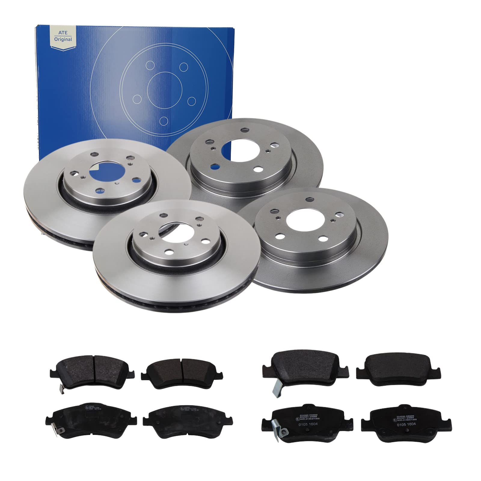 ATE Bremsen-Set 2 Bremsscheiben + Bremsbeläge Einbau Vorne Hinten Bremsscheiben-Set Scheibenbremsen passend für Toyota Auris Corolla ATE Bremsen-Set 2 Bremsscheiben + Bremsbeläge Einbau Vorne Hinten Bremsscheiben-Set Scheibenbremsen passend für Toyota Auris Corolla von ATE Bundle