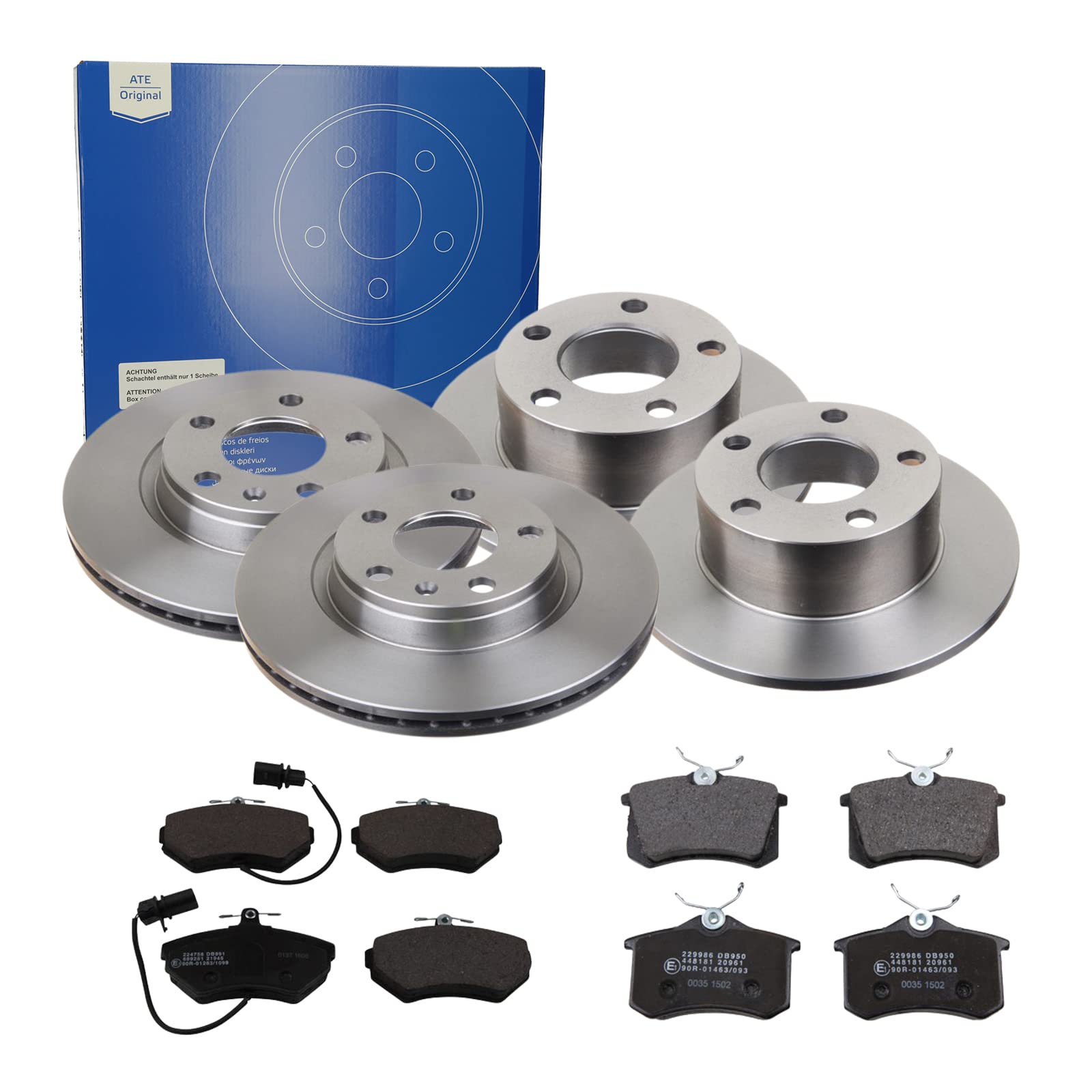 ATE Bremsen-Set 2 Bremsscheiben + Bremsbeläge Einbau Vorne Hinten Bremsscheiben-Set Scheibenbremsen passend für VW Passat Variant 3B5 ATE Bremsen-Set 2 Bremsscheiben + Bremsbeläge Einbau Vorne Hinten Bremsscheiben-Set Scheibenbremsen passend für VW Passat Variant 3B5 von ATE Bundle