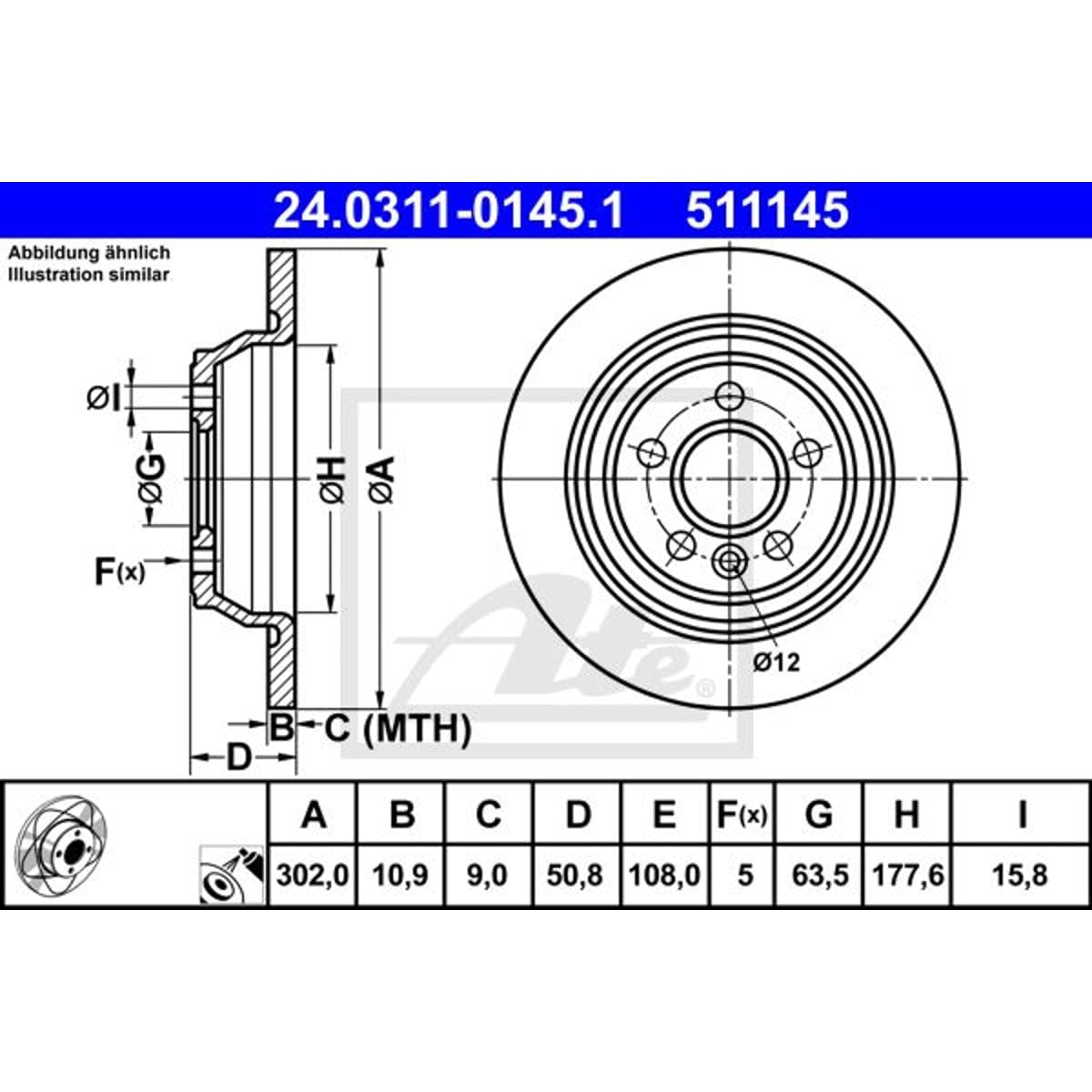 ATE 24.0311-0145.1 Bremsscheibe ATE 24.0311-0145.1 Bremsscheibe von ATE - TEVES