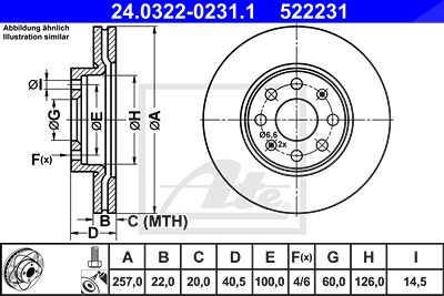 Ate 2x Bremsscheibe Power Disc für Fiat, Opel von ATE