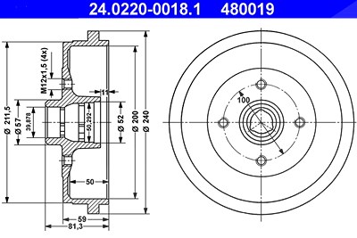 Ate 2x Bremstrommel Hinterachse Ate 2x Bremstrommel Hinterachse von ATE