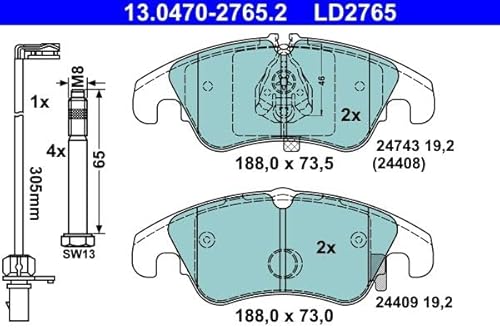 ATE 13.0470-2765.2 Bremsbelagsatz, Scheibenbremse ATE 13.0470-2765.2 Bremsbelagsatz, Scheibenbremse von ATE