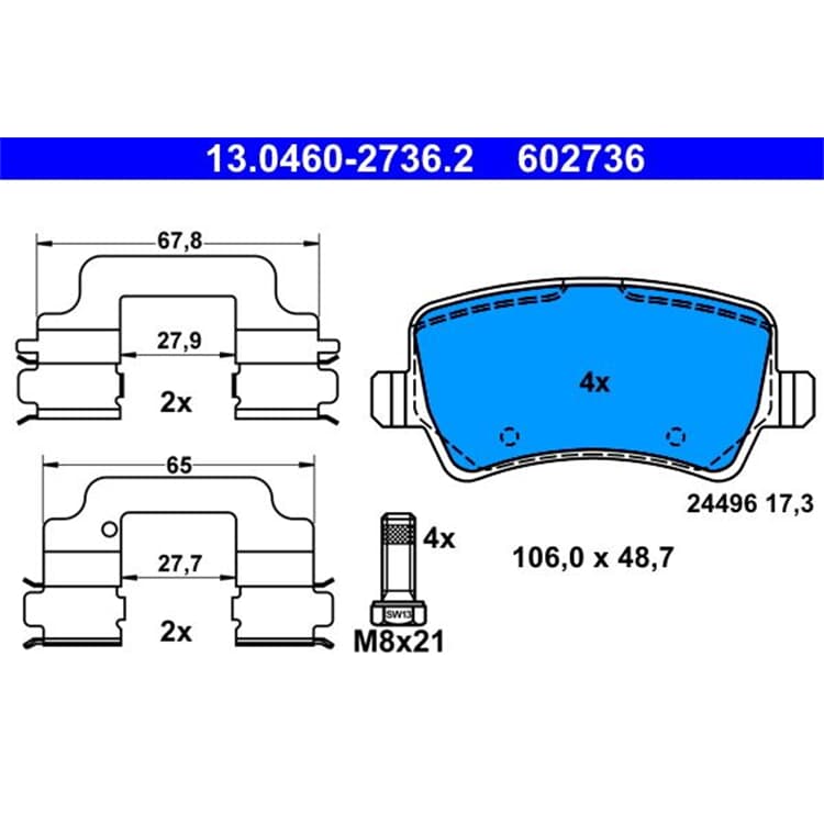 ATE Bremsbel?ge hinten Volvo S60 S80 V60 V70 Xc60 Xc70 von ATE