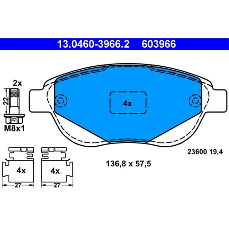 ATE Bremsbel?ge vorne Citroen C3 C4 Xsara Peugeot 1007 206 207 307 von ATE