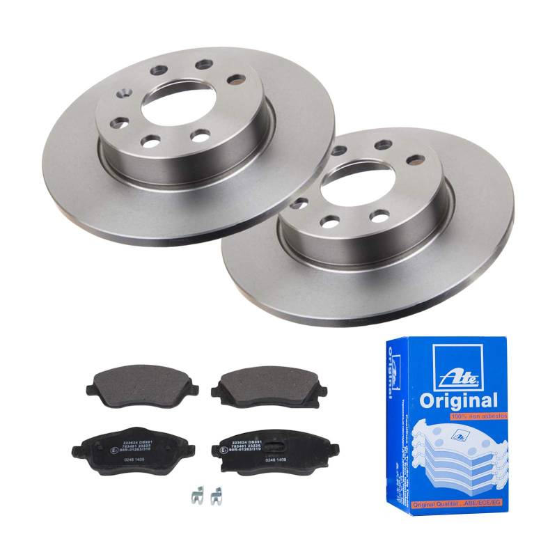 ATE Bremsen-Set 2 Bremsscheiben + Bremsbeläge Bremsensatz Ø240 Einbau Vorne Bremsscheiben-Set Scheibenbremsen passend für Opel Corsa 100 X01 von ATE Bundle