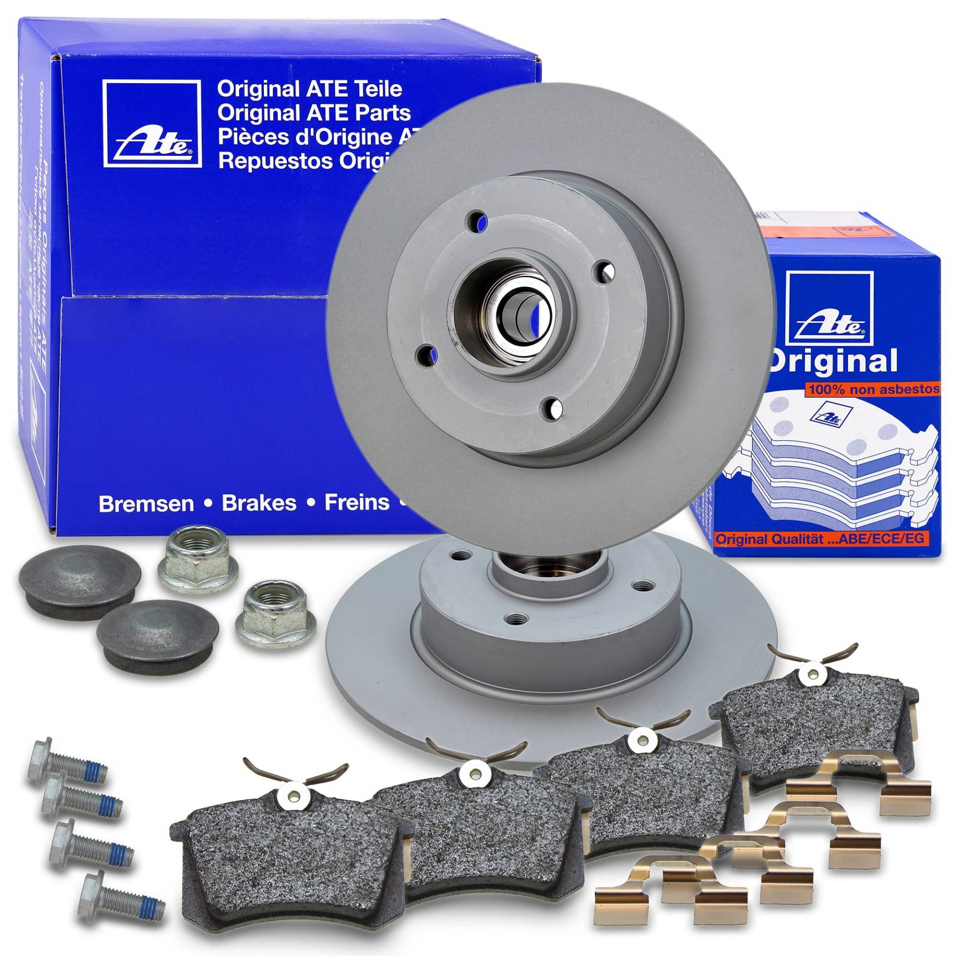 ATE Bremsenset Hinterachse inkl. Bremsscheiben hinten Ø 240 mm voll und Bremsbeläge hinten und Radlager + ABS Sensorring Kompatibel mit RENAULT CLIO 3, MEGANE 2, MODUS, TWINGO 2, WIND ATE Bremsenset Hinterachse inkl. Bremsscheiben hinten Ø 240 mm voll und Bremsbeläge hinten und Radlager + ABS Sensorring Kompatibel mit RENAULT CLIO 3, MEGANE 2, MODUS, TWINGO 2, WIND von ATE