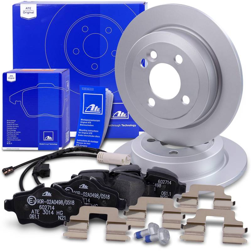 ATE Bremsenset Hinterachse inkl. Bremsscheiben hinten Ø 259 mm voll und Bremsbeläge hinten + Verschleißkontakt Kompatibel mit MINI (R56, 57, 55, 58, 59) von Homry