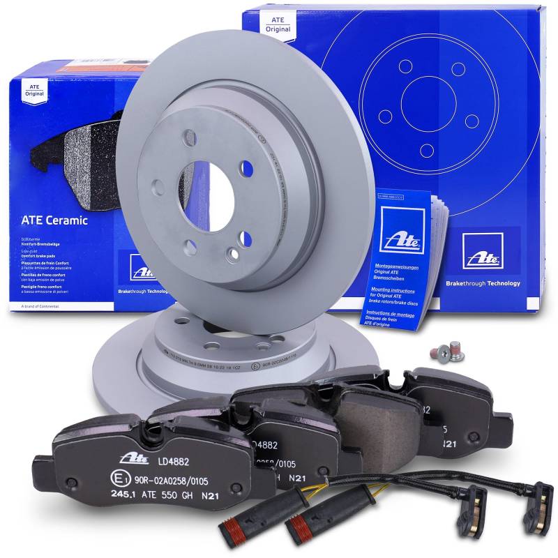 ATE Bremsenset Hinterachse inkl. Bremsscheiben hinten Ø 300 mm voll und Ceramic Bremsbeläge hinten + Verschleißkontakt Kompatibel mit MERCEDES EQV (W447), MARCO POLO (W447), VITO (W447) von Homry