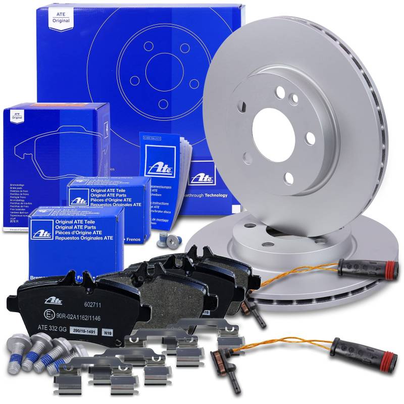 ATE Bremsenset Vorderachse inkl. Bremsscheiben vorne Ø 276 mm belüftet und Bremsbeläge vorne + Verschleißkontakt Kompatibel mit MERCEDES-BENZ A-Klasse (W169), B-Klasse Sports Tourer (W245) von ATE