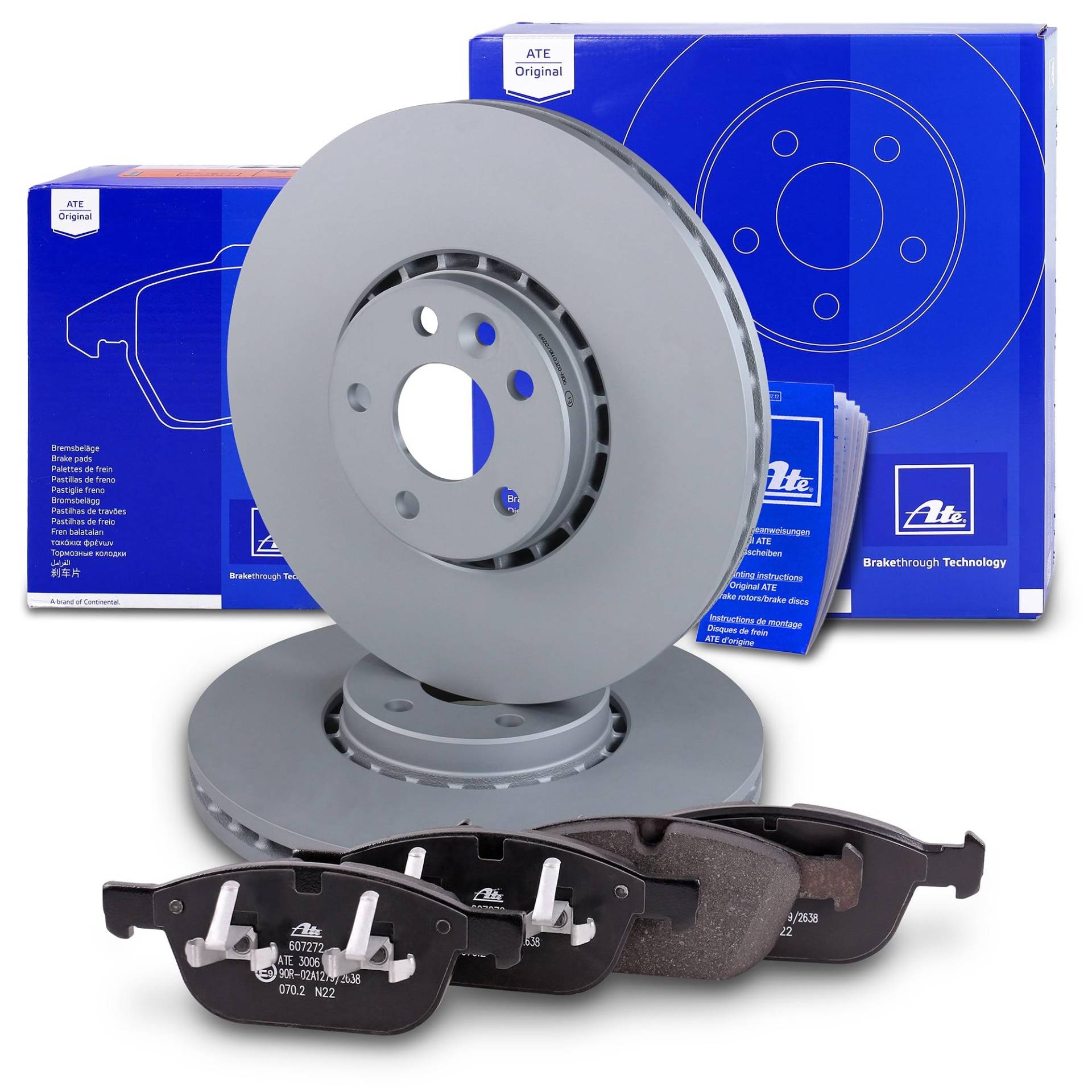 ATE Bremsenset Vorderachse inkl. Bremsscheiben vorne Ø 328 mm belüftet und Bremsbeläge vorne Kompatibel mit VOLVO XC60 1 SUV (156), XC60 1 VAN (156) von ATE