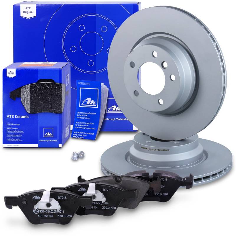 ATE Bremsenset Vorderachse inkl. Bremsscheiben vorne Ø 330 mm belüftet und Ceramic Bremsbeläge vorne Kompatibel mit BMW 3er (E90), 3er Cabriolet (E93), 3er Coupe (E92), 3er Touring (E91), X1 (E84) von ATE