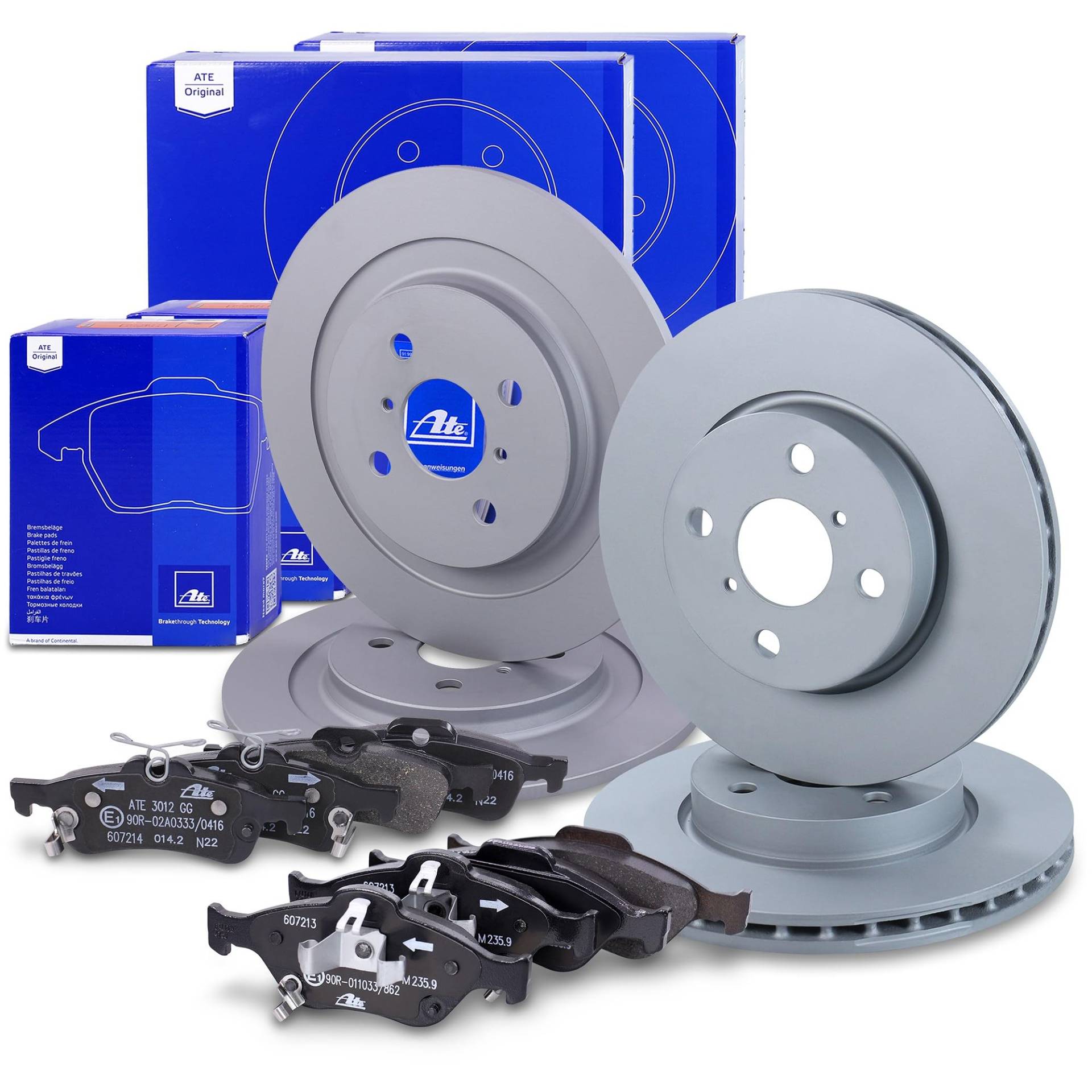 ATE Bremsenset inkl. Bremsscheiben Ø 258 mm vorne belüftet + hinten Ø 278 mm voll und Bremsbeläge vorne + hinten Kompatibel mit DAIHATSU CHARADE VIII, TOYOTA YARIS ATE Bremsenset inkl. Bremsscheiben Ø 258 mm vorne belüftet + hinten Ø 278 mm voll und Bremsbeläge vorne + hinten Kompatibel mit DAIHATSU CHARADE VIII, TOYOTA YARIS von ATE