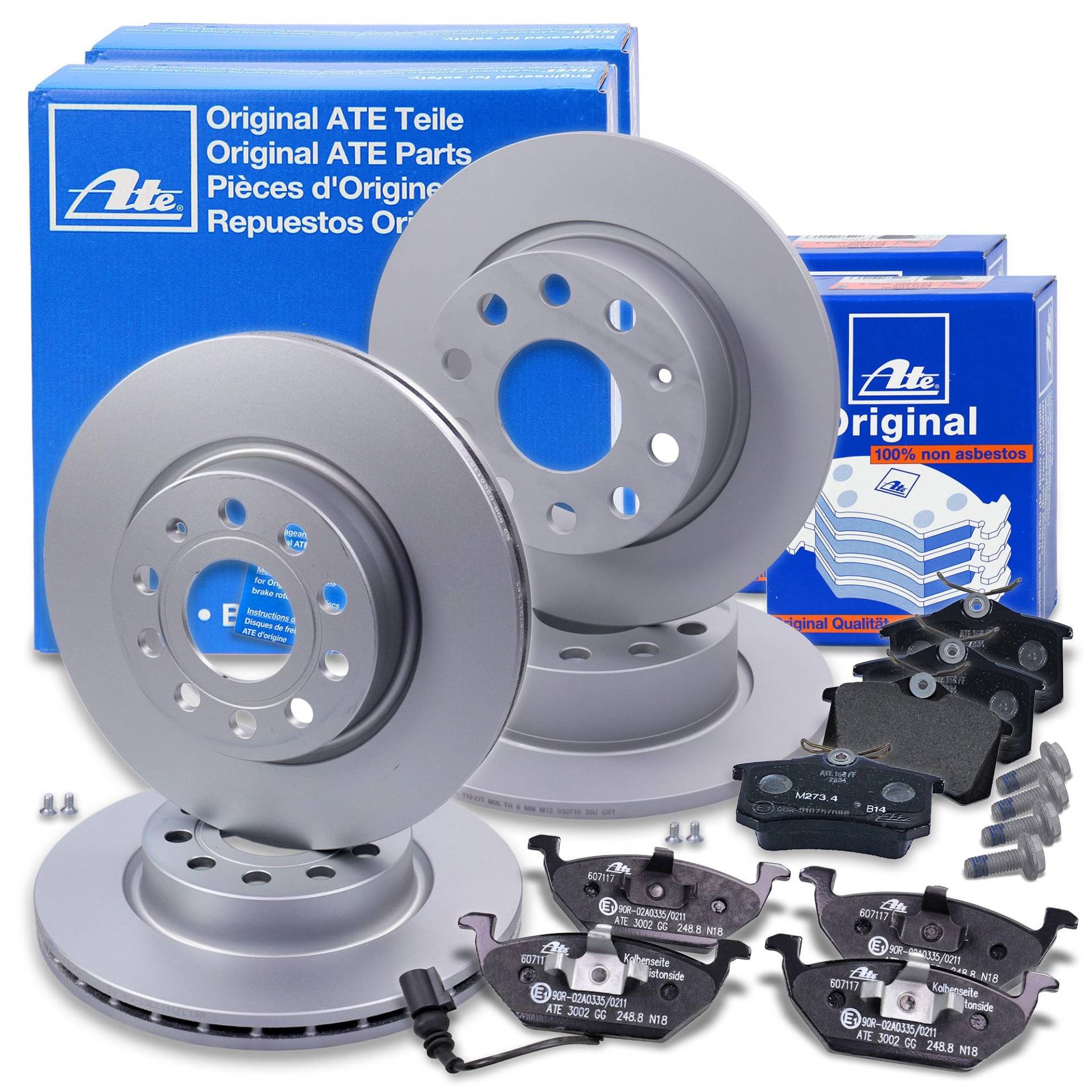 ATE Bremsenset inkl. Bremsscheiben vorne Ø 280 mm belüftet + hinten voll und Bremsbeläge vorne + hinten und Warnkontakt Kompatibel mit AUDI, SEAT, LEON, TOLEDO, SKODA OCTAVIA, VW BEETLE, CADDY, GOLF ATE Bremsenset inkl. Bremsscheiben vorne Ø 280 mm belüftet + hinten voll und Bremsbeläge vorne + hinten und Warnkontakt Kompatibel mit AUDI, SEAT, LEON, TOLEDO, SKODA OCTAVIA, VW BEETLE, CADDY, GOLF von ATE