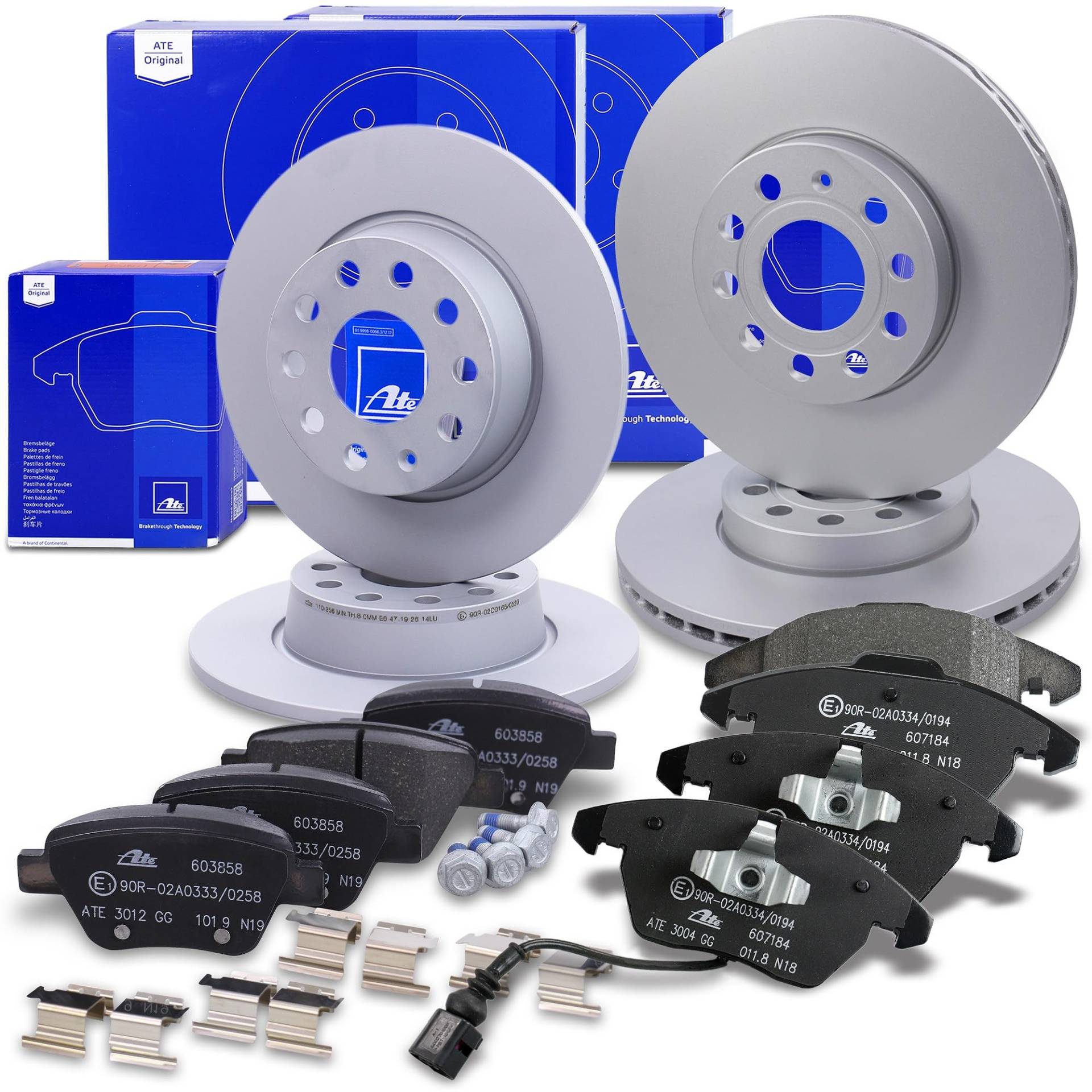 ATE Bremsenset inkl. Bremsscheiben vorne Ø 288 mm belüftet + hinten Ø 272 mm voll und Bremsbeläge vorne + hinten und Warnkontakt Kompatibel mit AUDI, SEAT LEON, SKODA OCTAVIA, VW BEETLE, CADDY, GOLF ATE Bremsenset inkl. Bremsscheiben vorne Ø 288 mm belüftet + hinten Ø 272 mm voll und Bremsbeläge vorne + hinten und Warnkontakt Kompatibel mit AUDI, SEAT LEON, SKODA OCTAVIA, VW BEETLE, CADDY, GOLF von ATE