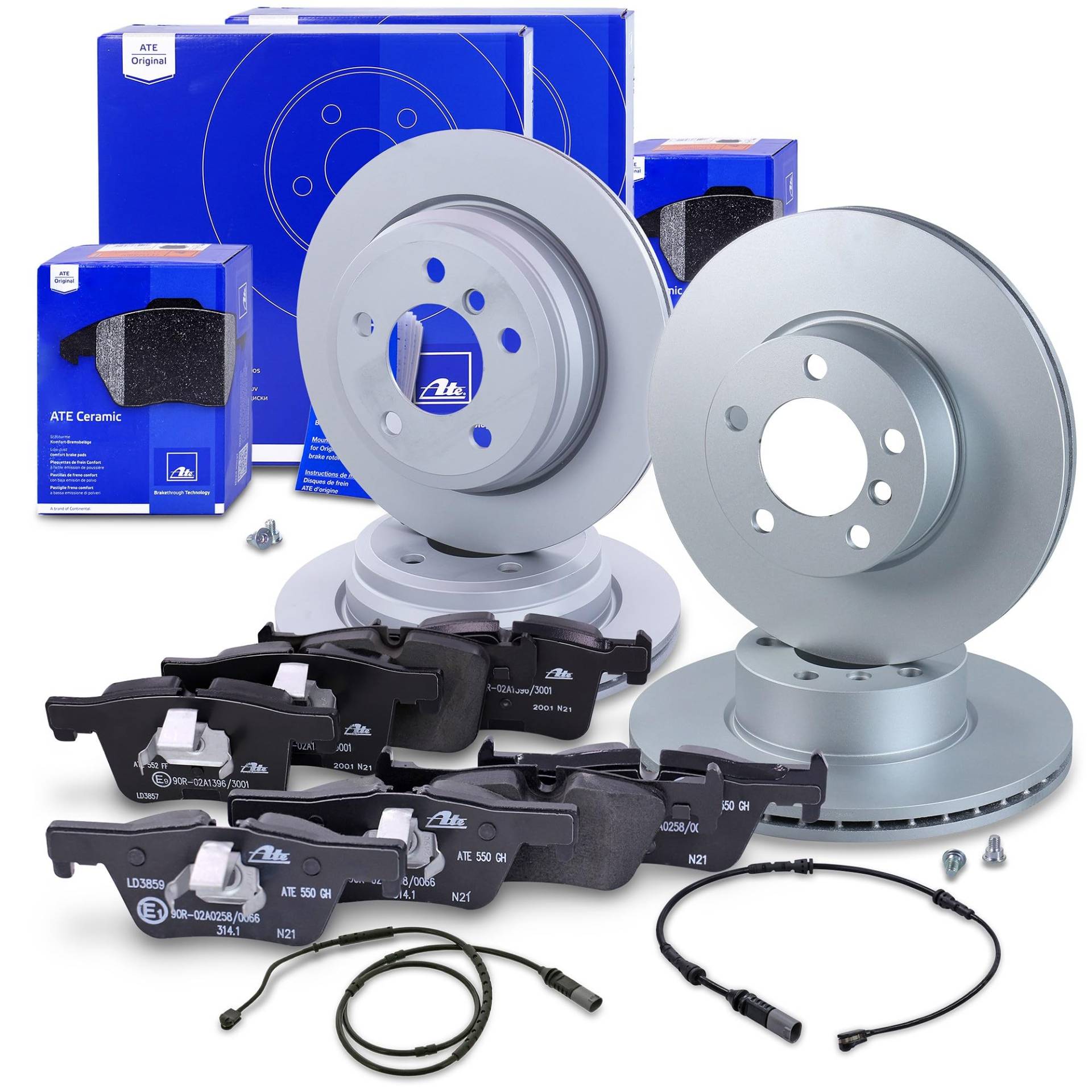 ATE Bremsenset inkl. Bremsscheiben vorne Ø 312 mm belüftet + hinten Ø 300 mm belüftet und Ceramic Bremsbeläge vorne + hinten und Verschleißkontakt Kompatibel mit BMW 3er, 4er ATE Bremsenset inkl. Bremsscheiben vorne Ø 312 mm belüftet + hinten Ø 300 mm belüftet und Ceramic Bremsbeläge vorne + hinten und Verschleißkontakt Kompatibel mit BMW 3er, 4er von ATE