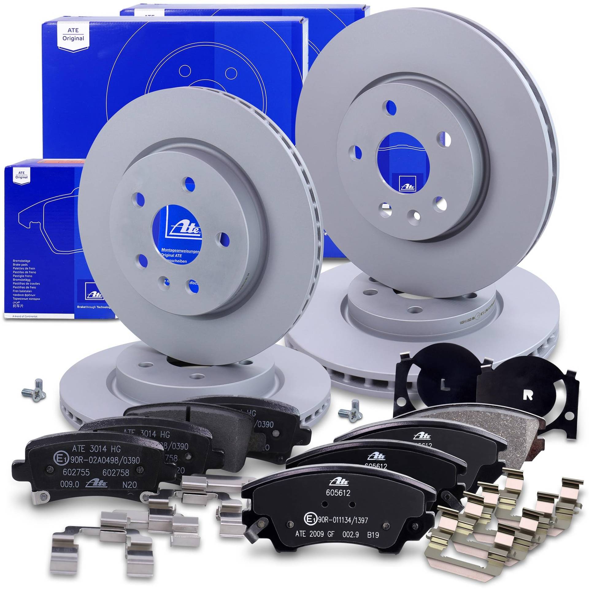 ATE Bremsenset inkl. Bremsscheiben vorne Ø 321 mm vorne belüftet + hinten Ø 315 mm belüftet und Bremsbeläge vorne + hinten Kompatibel mit CHEVROLET MALIBU (V300), OPEL INSIGNIA A (G09),SAAB 9-5 (YS3G) von ATE