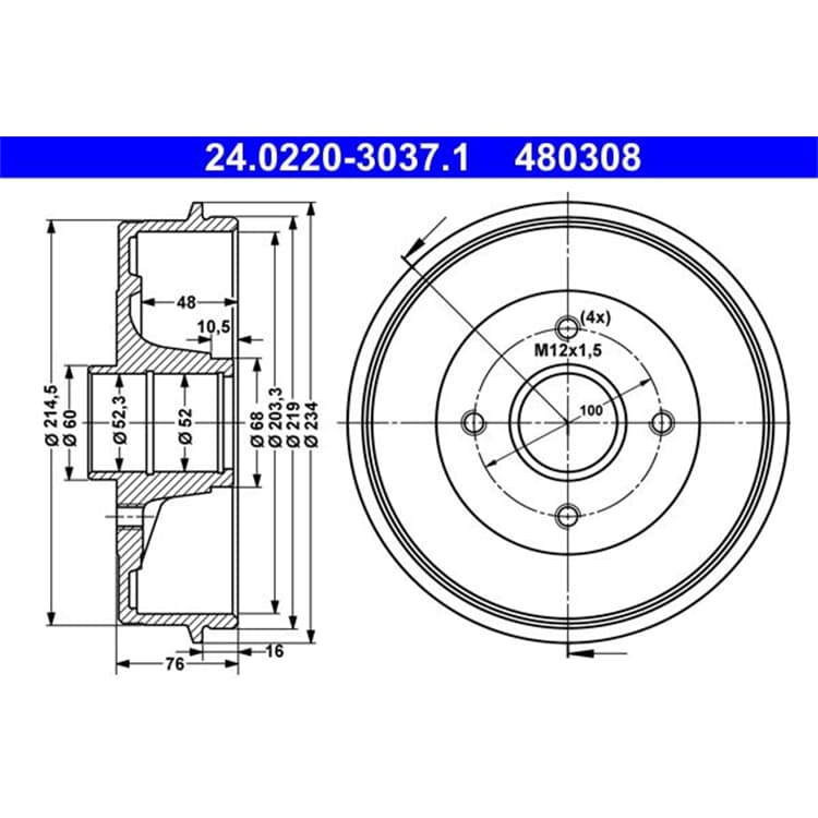 ATE Bremstrommel ATE Bremstrommel 24.0220-3037.1 ATE Bremstrommel ATE Bremstrommel 24.0220-3037.1 von ATE