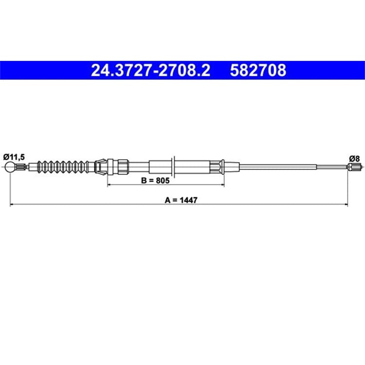 ATE Handbremsseil hinten L?nge 1447 Audi Seat Skoda VW von ATE