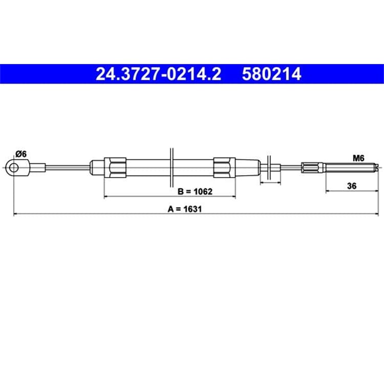 ATE Handbremsseil hinten L?nge 1631 BMW 3er E36 + Cabrio Kombi ATE Handbremsseil hinten L?nge 1631 BMW 3er E36 + Cabrio Kombi von ATE