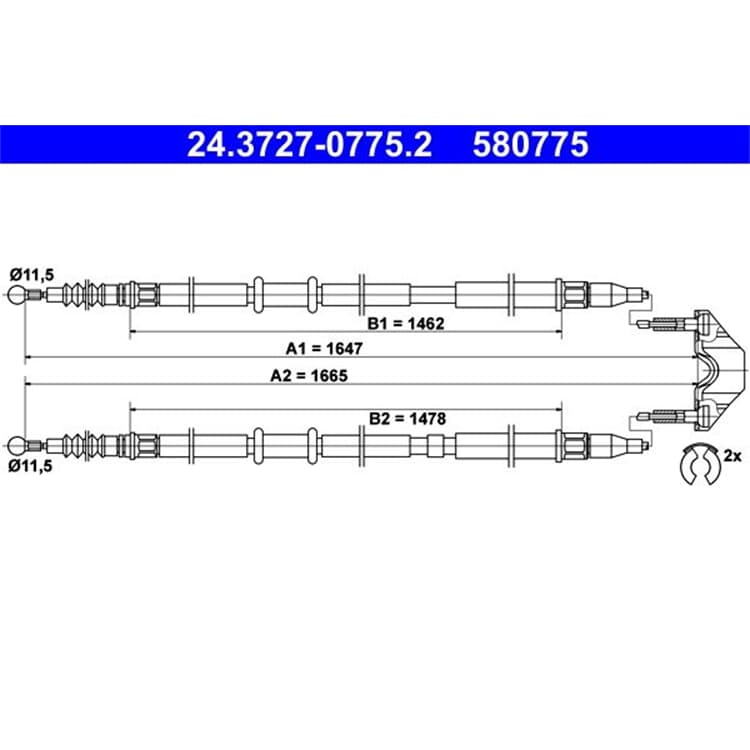 ATE Handbremsseil hinten L?nge 1647 Opel Astra H A04 von ATE