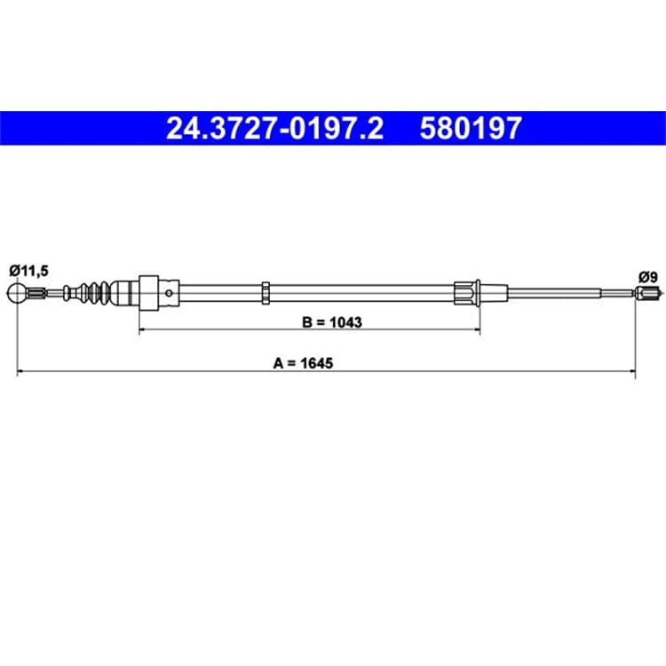 ATE Handbremsseil hinten L?nge: 1645 Seat Ibiza Skoda Fabia VW Polo + Kombi ATE Handbremsseil hinten L?nge: 1645 Seat Ibiza Skoda Fabia VW Polo + Kombi von ATE