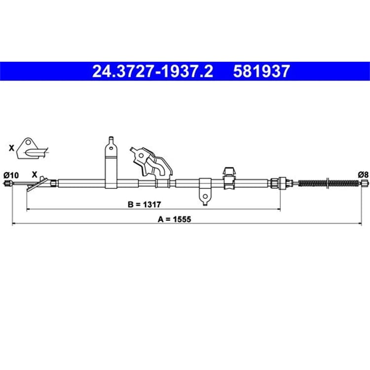 ATE Handbremsseil hinten links Daihatsu Charade Toyota Yaris ATE Handbremsseil hinten links Daihatsu Charade Toyota Yaris von ATE
