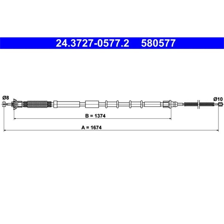 ATE Handbremsseil hinten links L?nge 1674 Fiat Grande Punto Schr?gheck 1,2 1,3 1,4 von ATE