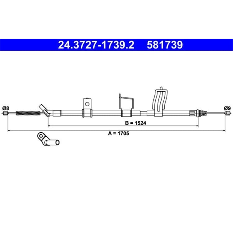 ATE Handbremsseil hinten rechts f?r Nissan Qashqai kurzer Radstand Scheibenbremse von ATE