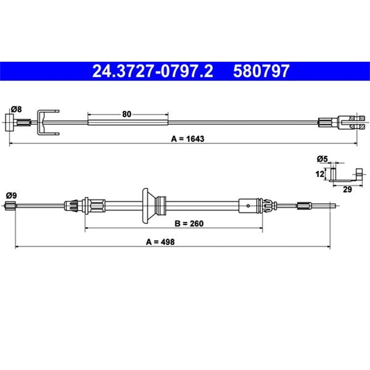 ATE Handbremsseil vorne mitte Nissan Primastar Opel Vivaro Renault Trafic ATE Handbremsseil vorne mitte Nissan Primastar Opel Vivaro Renault Trafic von ATE