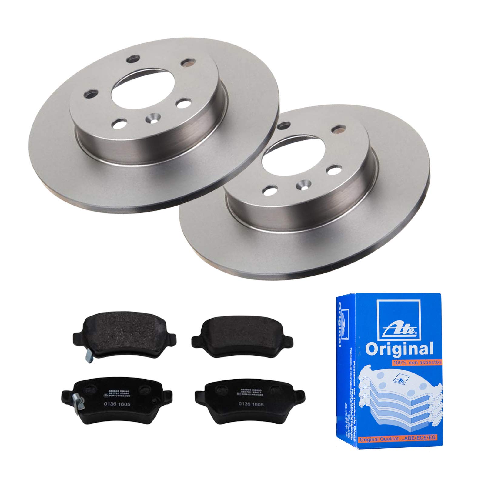 2 Bremsscheiben + Bremsbelagsatz ATE 3er Set Voll Ø264 mm Hinten Bremsenset 3tlg von ATE Bundle