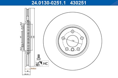 Ate 1x Bremsscheibe [Hersteller-Nr. 24.0130-0251.1] für BMW, Mini von ATE