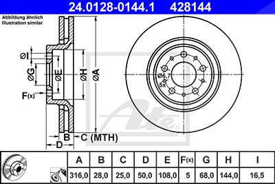 Ate Bremsscheibe Vorderachse Belüftet [Hersteller-Nr. 24.0128-0144.1] für Volvo von ATE