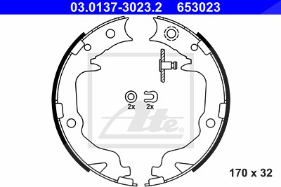 Ate Bremsbackensatz, Feststellbremse [Hersteller-Nr. 03.0137-3023.2] für Chrysler, Citroën, Jeep, Lancia, Mitsubishi, Peugeot von ATE