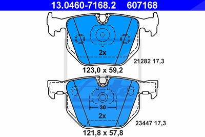 Ate Bremsbeläge hinten (Satz) [Hersteller-Nr. 13.0460-7168.2] für BMW von ATE