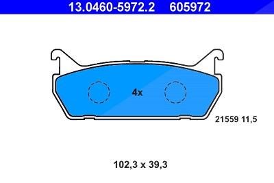 Ate Bremsbeläge hinten (Satz) [Hersteller-Nr. 13.0460-5972.2] für Daihatsu, Mazda, Suzuki von ATE