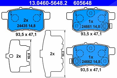 Ate Bremsbeläge hinten (Satz) [Hersteller-Nr. 13.0460-5648.2] für Honda von ATE