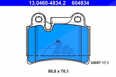 Ate Bremsbeläge hinten (Satz) [Hersteller-Nr. 13.0460-4834.2] für VW von ATE