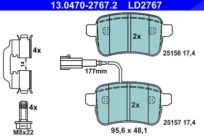 Ate CERAMIC Bremsbelagsatz mit Warnkontakt hinten [Hersteller-Nr. 13.0470-2767.2] für Alfa Romeo von ATE