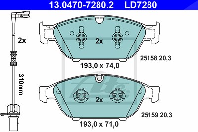 Ate CERAMIC Bremsbelagsatz mit Warnkontakt vorne [Hersteller-Nr. 13.0470-7280.2] für Audi von ATE