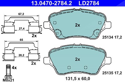 Ate CERAMIC Bremsbelagsatz vorne [Hersteller-Nr. 13.0470-2784.2] für Ford von ATE