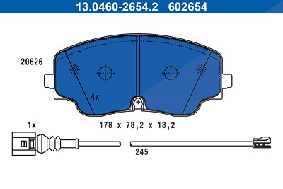 Ate Bremsbelagsatz, Scheibenbremse [Hersteller-Nr. 13.0460-2654.2] für Audi, VW von ATE
