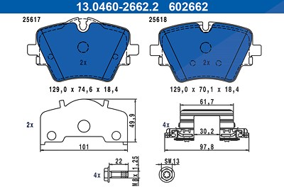 Ate Bremsbelagsatz, Scheibenbremse [Hersteller-Nr. 13.0460-2662.2] für BMW, Mini von ATE