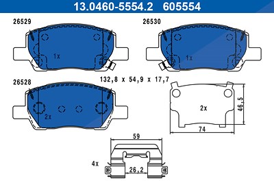 Ate Bremsbelagsatz, Scheibenbremse [Hersteller-Nr. 13.0460-5554.2] für Hyundai von ATE