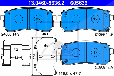 Ate Bremsbelagsatz, Scheibenbremse [Hersteller-Nr. 13.0460-5636.2] für Hyundai, Kia von ATE
