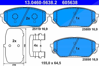 Ate Bremsbelagsatz, Scheibenbremse [Hersteller-Nr. 13.0460-5638.2] für Hyundai von ATE