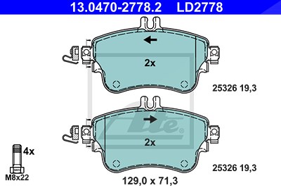 Ate CERAMIC Bremsbelagsatz vorne [Hersteller-Nr. 13.0470-2778.2] für Mercedes-Benz von ATE