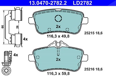 Ate CERAMIC Bremsbelagsatz hinten [Hersteller-Nr. 13.0470-2782.2] für Mercedes-Benz von ATE