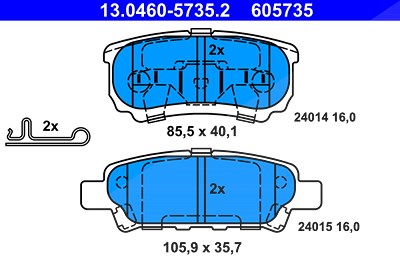 Ate Bremsbelagsatz, Scheibenbremse [Hersteller-Nr. 13.0460-5735.2] für Chrysler, Jeep, Mitsubishi von ATE