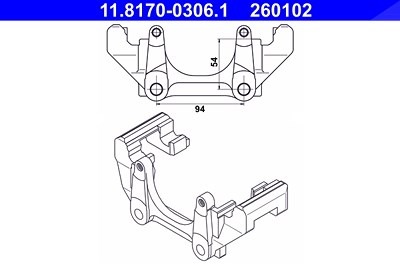 Ate Bremssattelhalter vorne links oder rechts [Hersteller-Nr. 11.8170-0306.1] für Audi, Seat, Skoda, VW von ATE